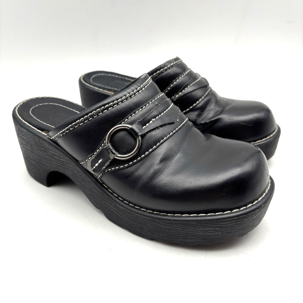 Vintage 90s Y2K Route 66 Black Faux Leather Chunky Platform O-ring Mules 7 - Picture 2 of 16